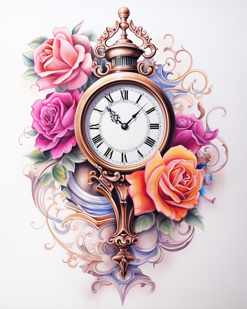 Art on Paper Clock Tattoo Designs