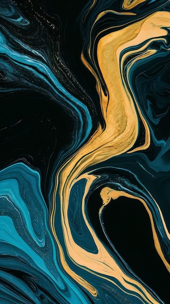 art photography of abstract marbleized effect background with blue black and gold creative colors