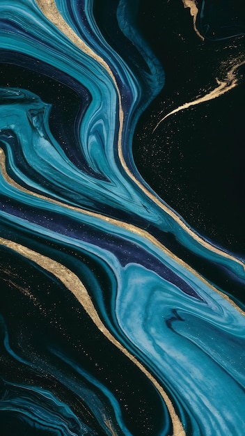 art photography of abstract marbleized effect background with blue black purple and gold creative