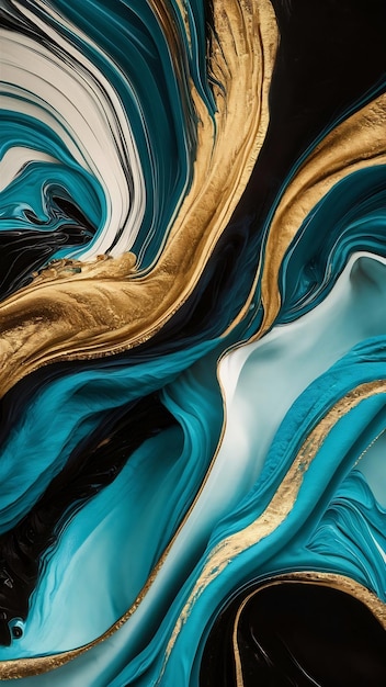 art photography of abstract marbleized effect background with blue gold turquoise and black creat