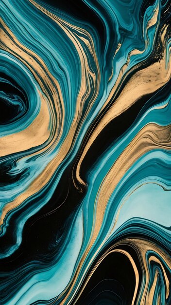 art photography of abstract marbleized effect background with blue gold turquoise and black creat