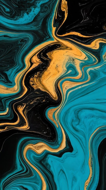 art photography of abstract marbleized effect background with blue gold turquoise and black creat