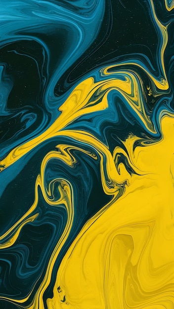 art photography of abstract marbleized effect background with blue and yellow creative colors