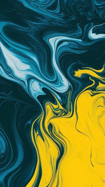 art photography of abstract marbleized effect background with blue and yellow creative colors