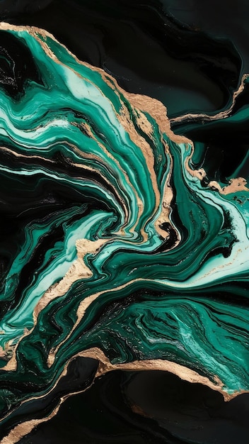 art photography of abstract marbleized effect background with turquoise green black and gold crea