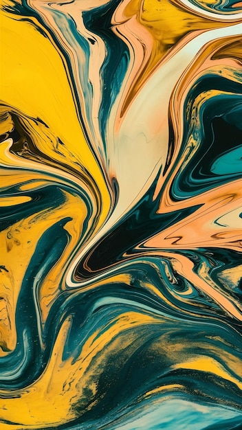 art photography of abstract marbleized effect background with yellow blue gold and copper creativ