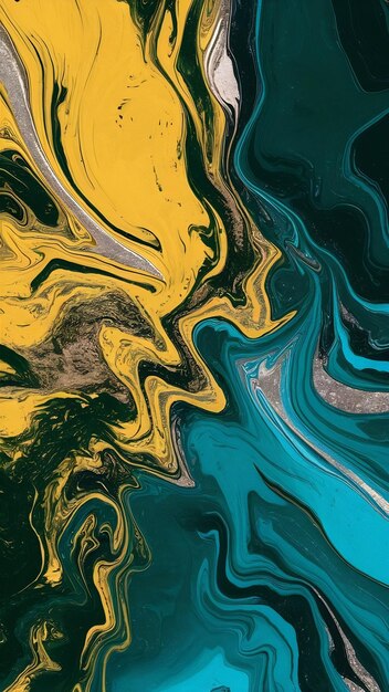 art photography of abstract marbleized effect background with yellow blue gold and copper creativ