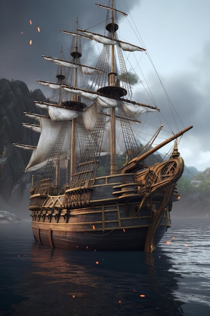 An art of the pirate ship sailing