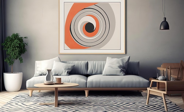 art poster with a grey frame in the style of spirals and curves