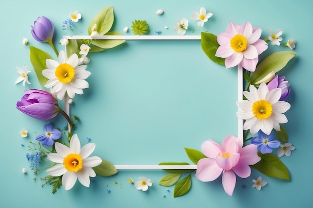 Art spring flowers frame background