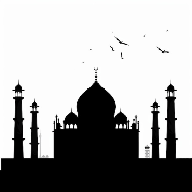 art style Black Silhouette of a Single Black mosque image