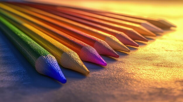 Art supplies spread out on a table vibrant colors soft indoor light