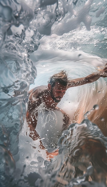 An Art of Surfer Riding a Wave In Beautiful Sun