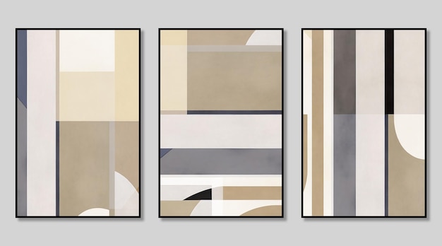 Art triptych composed of modern abstract geometric irregular color blocks cover design