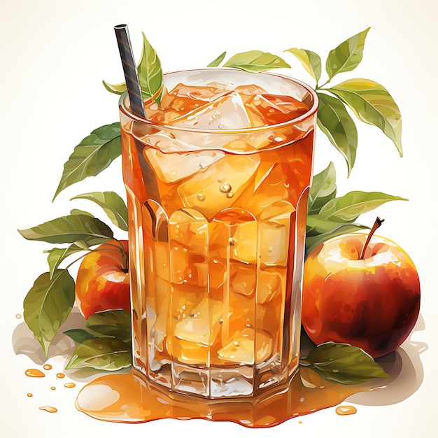 Art Watercolor of a Crisp Apple Cider Drink Capturing the Essenc creative concept ideas design