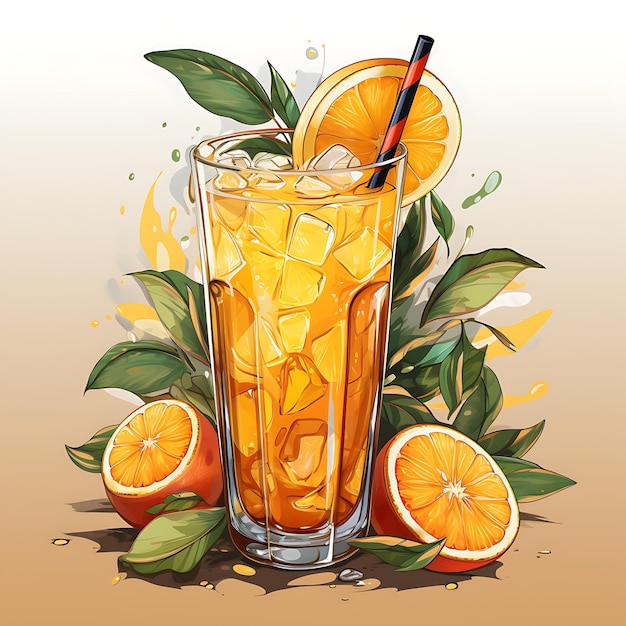 Art Watercolor of an Orange Juice Drink Showcasing the Vibrant a creative concept ideas design