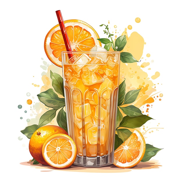 Art Watercolor of an Orange Juice Drink Showcasing the Vibrant a creative concept ideas design