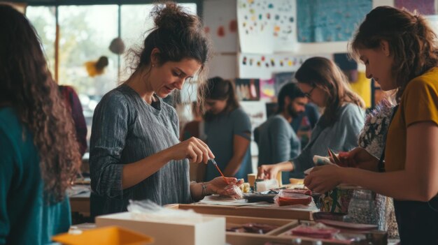 Art workshop participants engage in creative projects at a community center