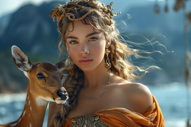 Photo artemis greek mythology eternally young goddess of hunting female chastity patroness of all life on earth bringing happiness in marriage aiding in childbirth later known as goddess of moon