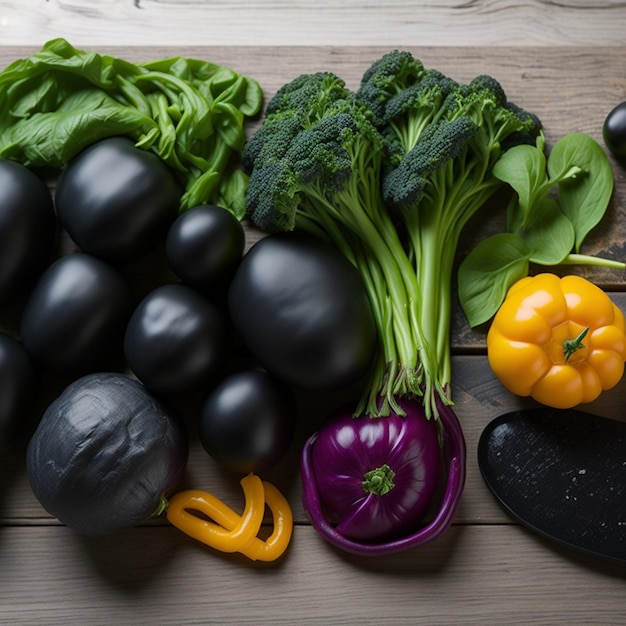 Artful Arrangement Assorted Vegetables Aligned to the Left on a Black Slate AIGenerated