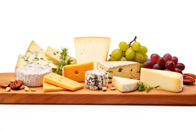 Artful arrangement French brie and camembert showcase on a wooden board inviting a healthy and delectable feast