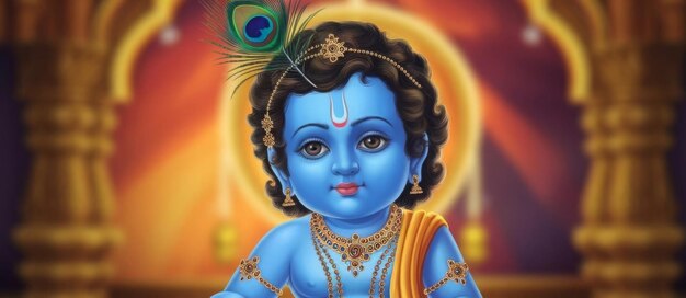 Photo artful depiction of lord krishna in vibrant colors