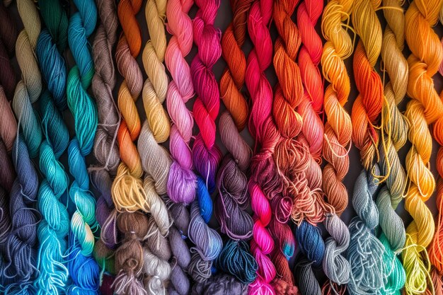 Photo artful display of various threads in a rainbow of colors