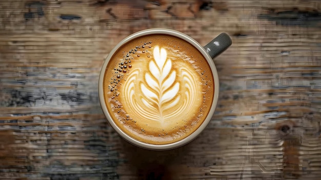 Artful Milk Foam Atop Creamy Cappuccino on Wooden Table