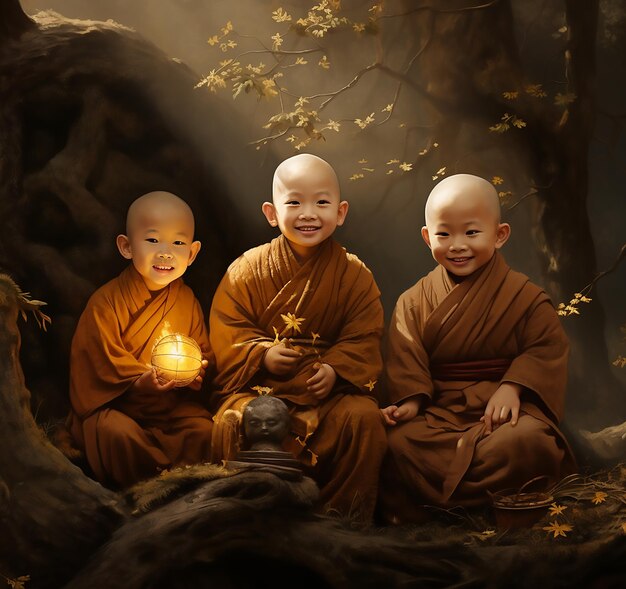 Artful Serenity Little Monks in AI Art