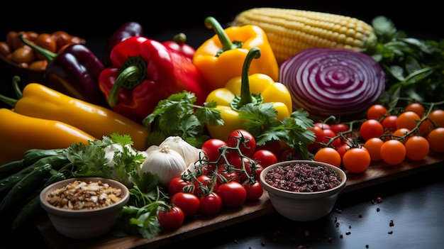 Artfully arranged vegetable platter with vibrant colors and textures