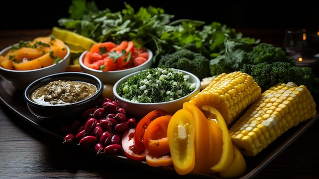 Artfully arranged vegetable platter with vibrant colors and textures