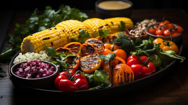 Artfully arranged vegetable platter with vibrant colors and textures