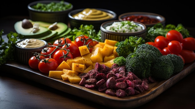 Artfully arranged vegetable platter with vibrant colors and textures