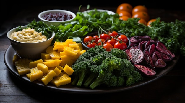 Artfully arranged vegetable platter with vibrant colors and textures