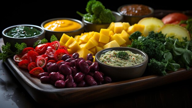 Artfully arranged vegetable platter with vibrant colors and textures