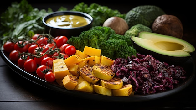 Artfully arranged vegetable platter with vibrant colors and textures