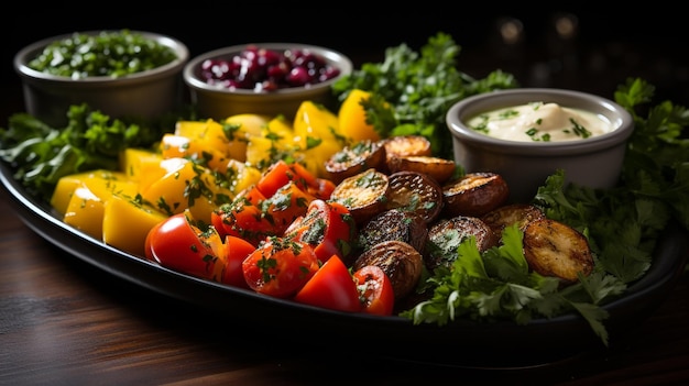 Artfully arranged vegetable platter with vibrant colors and textures