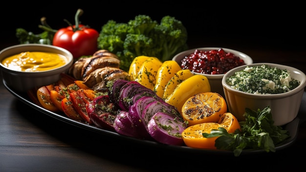 Artfully arranged vegetable platter with vibrant colors and textures