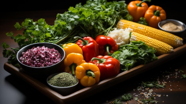 Artfully arranged vegetable platter with vibrant colors and textures