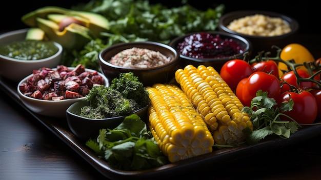 Artfully arranged vegetable platter with vibrant colors and textures