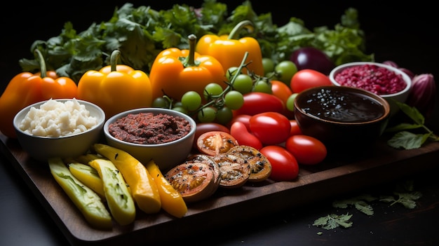 Artfully arranged vegetable platter with vibrant colors and textures