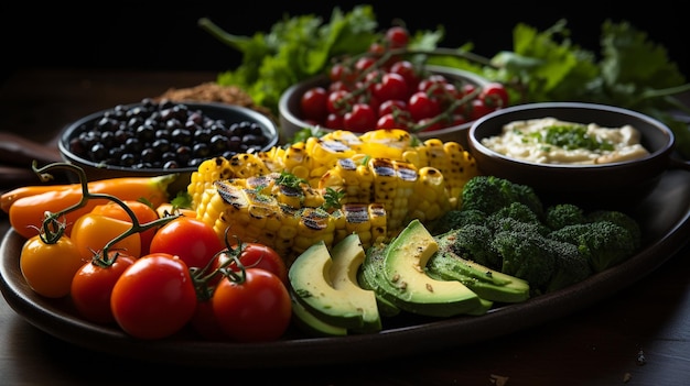 Artfully arranged vegetable platter with vibrant colors and textures