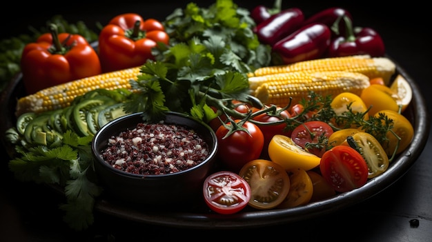 Artfully arranged vegetable platter with vibrant colors and textures