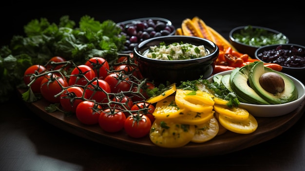 Artfully arranged vegetable platter with vibrant colors and textures