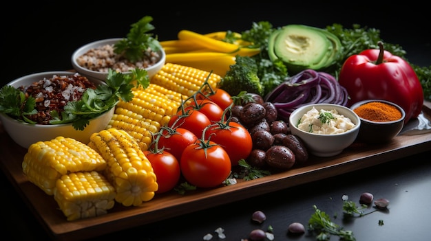 Artfully arranged vegetable platter with vibrant colors and textures