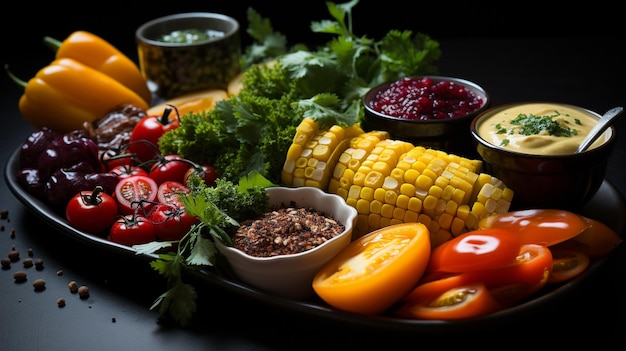 Artfully arranged vegetable platter with vibrant colors and textures