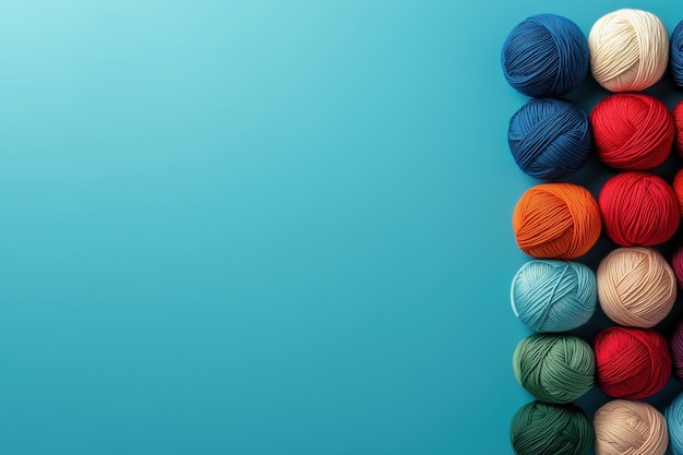 Photo artfully arranged yarn balls in vibrant hues a cozy and inspiring studio still life