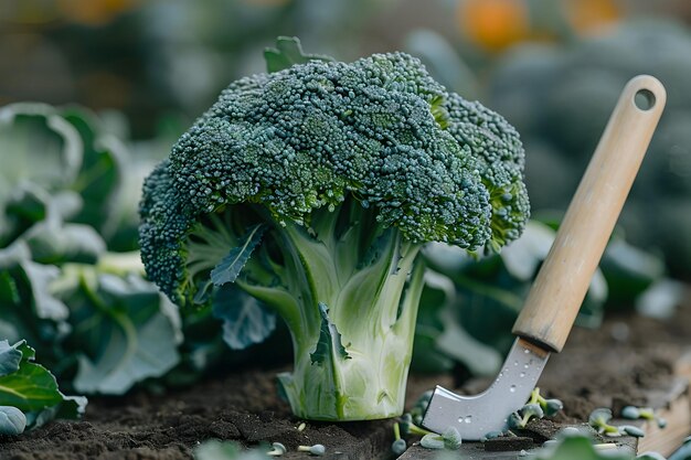 Photo artfully balanced broccoli on the edge of natures canvas