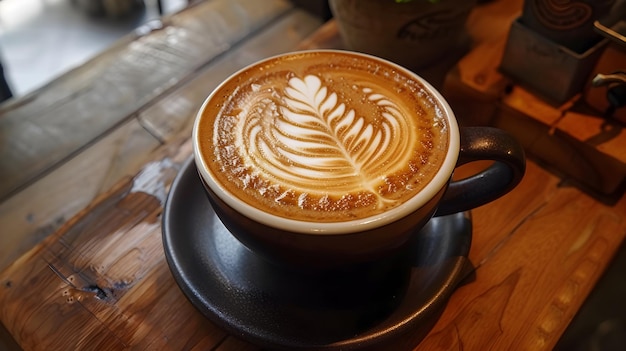 Artfully Crafted Cappuccino on Rustic Wooden Table