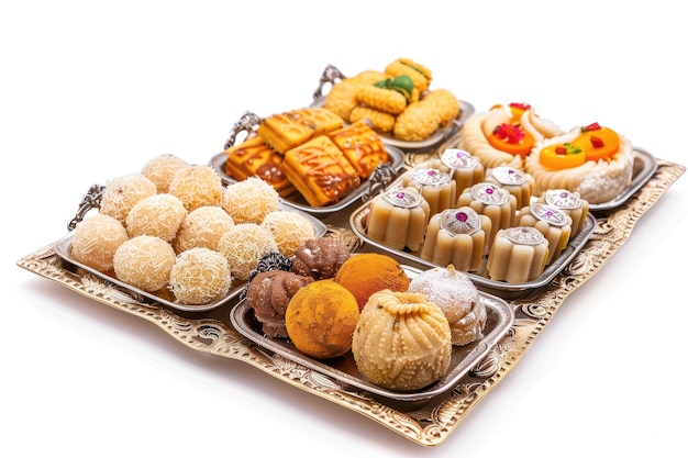 Artfully Presented Indian Mithai in Decorative Boxes on a White Background